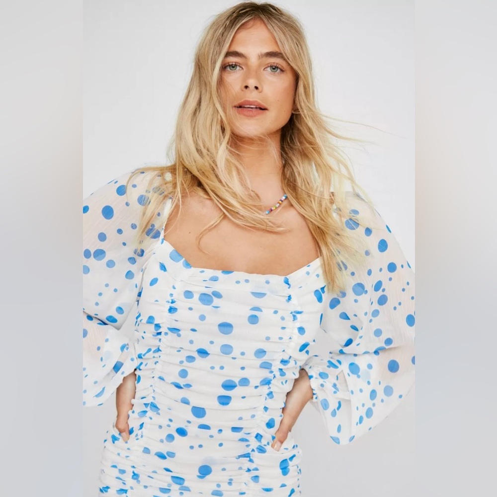 Nasty Gal Abstract Spot Print Ruched Mini Dress Large NWT